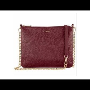 Lodis Leather Crossbody Bag Wine Color with Chain